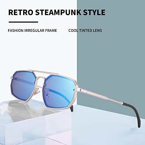 FEISDY Fashion Small Sunglasses Women Men Polygon Metal Frame UV400 Protection Shades B28604