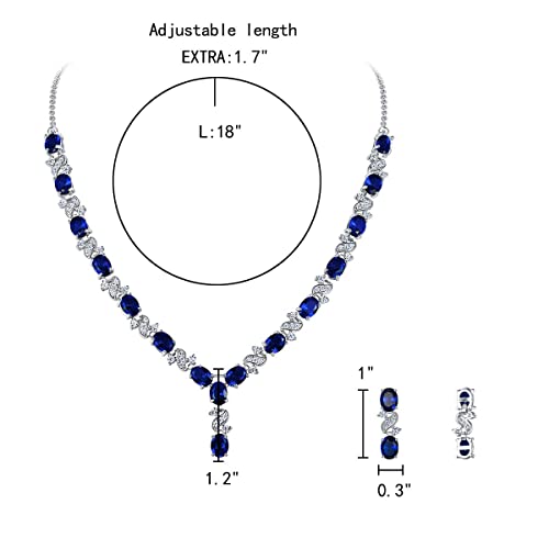 EleQueen Women's Silver-tone Cubic Zirconia Oval Shape Leaf Necklace Earrings Set For Brides And Weddings Sapphire Color