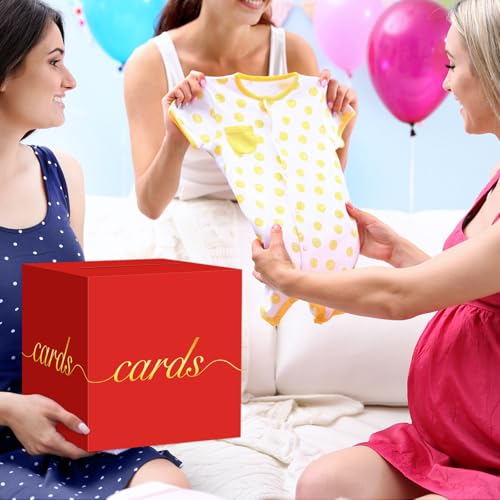Image of Red Card Box Gold Foil Wedding Favors Gift Card Boxes Post Box Receiving Money Box Holder for Wedding Reception, Baby Showers, Anniversary, Birthday Party, Retirement, Graduation Envelope Holder