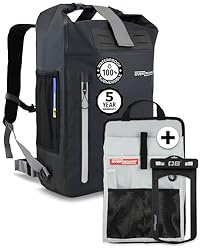 Overboard Mochila impermeable negra de 30 litros |...: Protección 100% impermeable: nuestro sencillo sistema de sellado de 3 vías y construcción soldada de alta frecuencia sin costuras ofrece la mejor protección de engranajes de su clase (clasificación de impermeabilidad IP66) contra el agua, la arena, l...