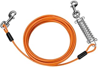 Dog Tie Out Cable, Upkey 20ft Pet Tie-outs Cable, Stainless Steel Wire Rope for Dogs, Puppy Twist Dog Lead Leash with Shock Absorbing Spring & Metal Swivel Hooks, Dog Lead for Small Large Dogs