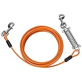 Hofleine Leinen für Hunde Upkey 6m Dog Runner mit Dog Runner mit Stoßdämpfender Feder Dog Tie Out Cable Kabelleine zum Anbinden Spannleine mit Laufleine Auslaufseil für Hunde für Hof Camping (Orange)