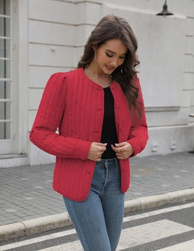 Women's Quilted Puffer Jackets Long Sleeve Button Down Outfits Cropped Lightweight Winter Coats3