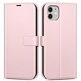 oakxco for iPhone 12 Pro/ 12 Wallet Case with Credit Card Holder, Magnetic RFID Slim Folio Book Flip Leather Phone Case for Women Men Girl, Cute Soft Silicone Rubber Shockproof Cover, Light Pink