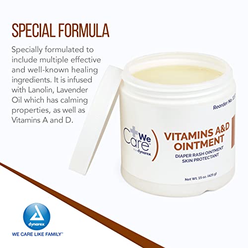 Dynarex Vitamins A & D Ointment, Ointment With Vitamin A And Vitamin D Skin Protectant, For Diaper Rash And Discomfort, White, 15 Oz Jar #TOP2