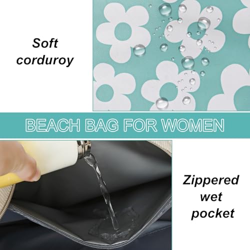 Image of LEDAOU Large Beach Bag Women Waterproof Sandproof Zipper Beach Tote Pool Bag for Swim Gym Grocery Travel with Wet Pocket