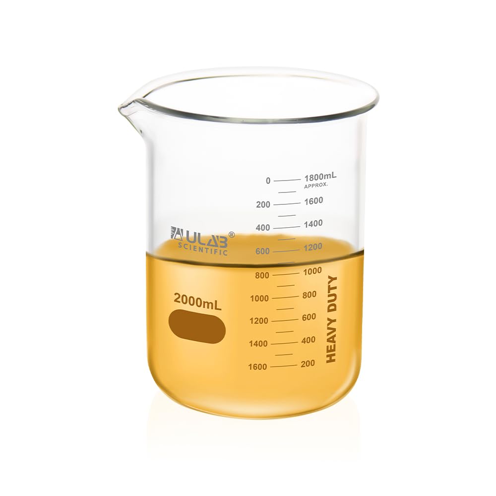 ULAB Griffin Niedriger Glasbecher, Volumen 2000 ml, 3,3 Borosilikatglas, aufgedruckte Skala, UBG1020