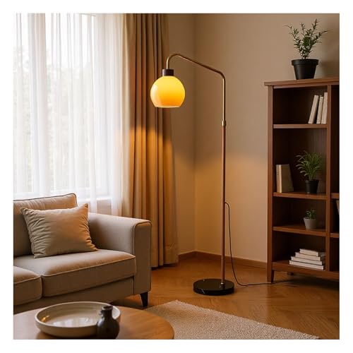 BNZCZY Gradient Glass Arc Floor Lamp with Foot Pedal Switch, 3-Color Dimming, Marble Base, for Living Room Bedroom Office(Size:tri-Color Light,Color:Brown)