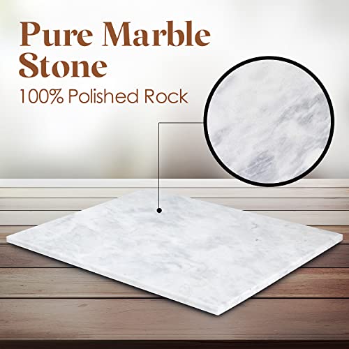 Homeries Marble Cutting Pastry Board (20 X 16 Inches) - Marble Serving Tray For Cheese, Pastries, Bread - Large White Fancy Marble Slab For Cake Display Marble – Sleek Design & Non Slip Rubber Feet #TOP2