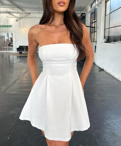 Image of ABINGOO Women's Sexy Strapless Tube Mini Dress Bow Tie Backless A-Line Going Out Formal Party Birthday Graduation Dresses