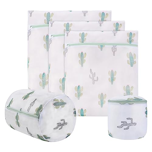 Yonchic Mesh Laundry Bag, Durable Laundry Bags with Premium Zipper, 5-Piece Washing Machine Wash Bags for Delicates Blouse, Hosiery, Baby Clothes, Travel Organization Bag (Cactus)