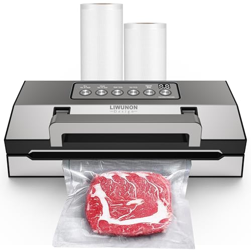 Precision Vacuum Sealer – LIWUNON Stainless Steel Food Vacuum Sealer Machine, Double Heat Seal, All-in-One Versatile for All Foods, Large Bag Storage, Built-in Cutter, Easy-Lock Handle