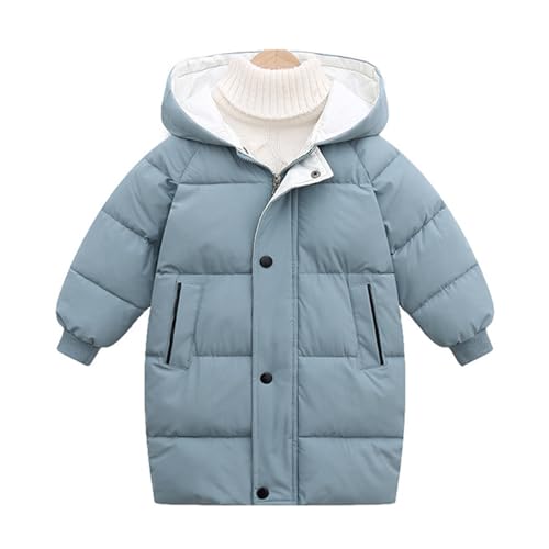 JiAmy Kids Boys Girls Down Jacket Hooded Long Toddler Warm Winter Coat Snow Outerwear Zipper Button Up Windproof Clothes 3-4 Years Blue