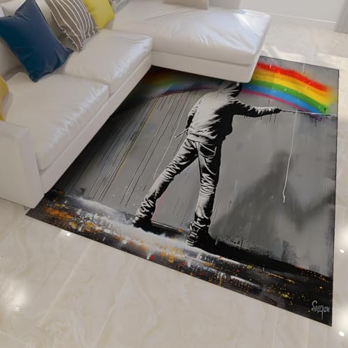 Tapis de sol lavable graffiti rainbow 140x200cm moquette douce poil bas - 3