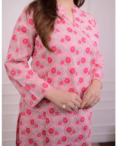 Fabnex Cotton Blend Regular Women Kurta Set (K-56-Pink-L_Pink