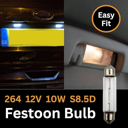 Tek Automotive 264 Number Plate Bulb, Interior Festoon Car Light Bulbs, 12V 10W S8.5D 265 11x43mm Car Bulbs - Twin Pack - Image 2