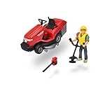 Das Mähwerk bewegt sich. Dickie Toys 203832002 Lawn Mower Playlife Set, Rasenmäher Honda Spielfigur, Korb zum Öffnen, bewegliches Mähwerk, mit Rasentrimmer und Laubbläser, inkl. Batterien, 12,5 cm, ab 3 Jahren, Blau