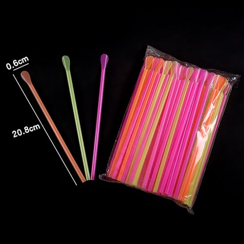 50 pitillos desechables con cuchara multicolor miniatura 5