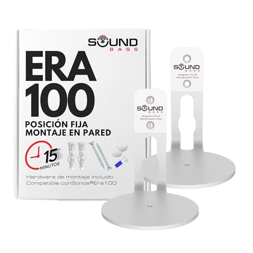 Sound bass ERA100 Soporte de Pared de Perfil bajo, Blanco, Paquete Doble, Compatible con Altavoz Sonos ERA 100, Completo con Todos los Accesorios de fijación