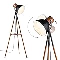 ELYONA Dimmable Tripod Floor Lamp with Table, Wood Standing Lamp with Adjustable Metal Shade, Modern End Table with Reading Light for Livingroom, Bedroom, Office, LED Bulb Included, Black & Brown