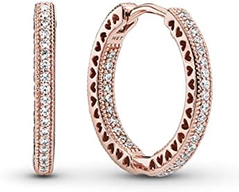 Pandora Jewelry Sparkle and Hearts Hoop Cubic Zirconia Earrings in Pandora Rose (2.5mm)