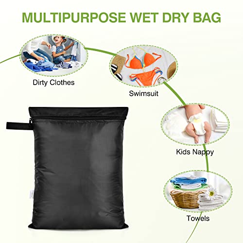 2 Pack Wet Bag for Swimsuit and Towels 12 x 16 inch Waterproof Clothes Bag with Handle Zippered Oxford Cloth Wet Dry Sack Bag Wet Clothes Bag for Travel Gym Beach, 30 x 40cm Black - Thumbnail 7