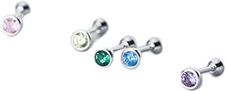Pendientes de botón de Plata 925 con circonitas de 4 mm Transparentes, Azules y Rosas, Color Azul