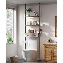 YIGII Over The Toilet Storage, 4-Tier Adjustable Bathroom Shelves Over Toilet with 2 Drawers, Above Toilet Storage Cabinet Bathroom Organizer Wooden Shelf, 25-114.2 Inch Heights