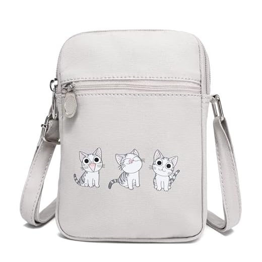 AOCINA Small Crossbody Purse Cute Travel Cell Phone Purse Kawaii Cross Body Bag Purses for Women(Mom and daughter Gifts)(Grey-Three Cat)
