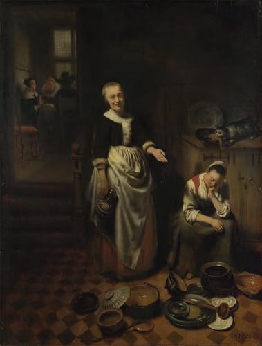 Cuadro en lienzo de El sirviente ocioso por Nicolaes Maes, pintura mural de 60x90cm