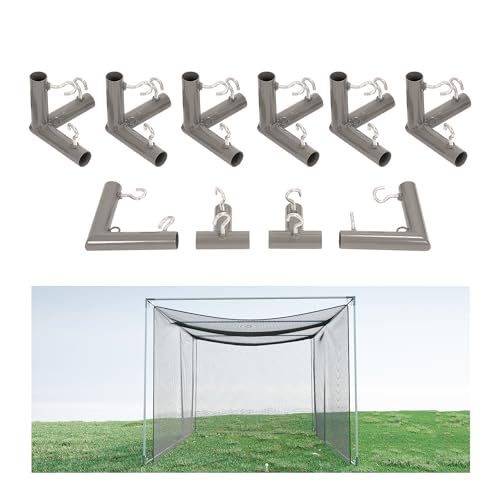 Gelacie Golf Frame Triple Corner Bracket Powder Coated 10 Piece Kit with Threaded Eye-Bolts for Golf Practice Cage Nets, Backyard, Indoor, Outdoor, Home Gray Color