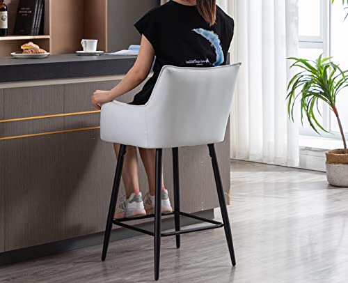 Zhenghao 26'' Counter Height Bar Stools Set Of 2 Leather Barstools With Arms Upholstered Kitchen Counter Stools Modern Metal Bar Chairs For Breakfast/Dining Room/Living Room, White #TOP6
