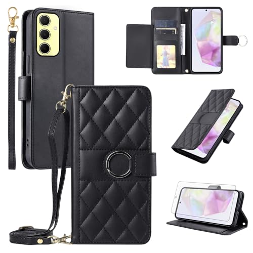 Coque Samsung Galaxy A35 5G pliable Asuwish A355G étui cuir noir avec film