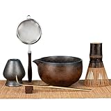 GleeNflux Matcha Whisk Set 7-Piece with Handmade Matcha Bowl & 100-Prong Purple Bamboo Whisk (Chasen), Complete Matcha Kit with Holder, Scoop & Rest, Bamboo Tea Mat, Gift-Ready Matcha Set