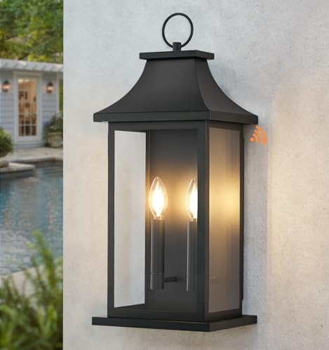 Image of Dusk to Dawn Outdoor Wall Lantern, Black Modern Exterior Lights,1 Pack 22''