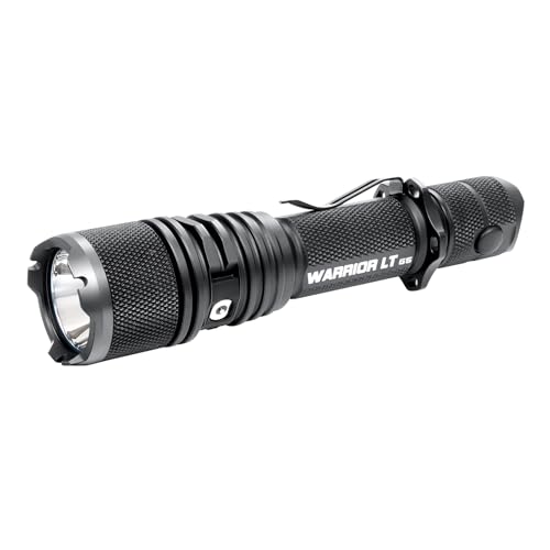 PowerTac Warrior LT Tactical Flashlight, 3050 Lumens LED, Long-Throw Luminosity, 480m Beam, 6 Modes, Strobe, Waterproof, Compact & Durable Rechargeable Light