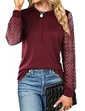 Picture of Blooming Jelly Women's Waffle Knit Tops Dressy Business Casual Blouses Lace Long Sleeve Work Shirts 2025 Cute Fall Clothes (Wine Red,Small)