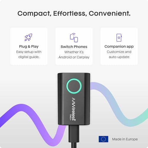 Image of AAWireless Two+ Android Auto & Apple Carplay 2-in-1 Adapter - Wireless Connection via Bluetooth & WiFi - Suitable for iOS 10+ & Android 11+ - Multifunctional Button - Made in Europe