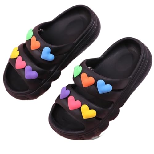 Black Fashionable Lightweight Soft Heart Design Sandals for Women EVA Slides Bathroom Outdoor Beach All Season