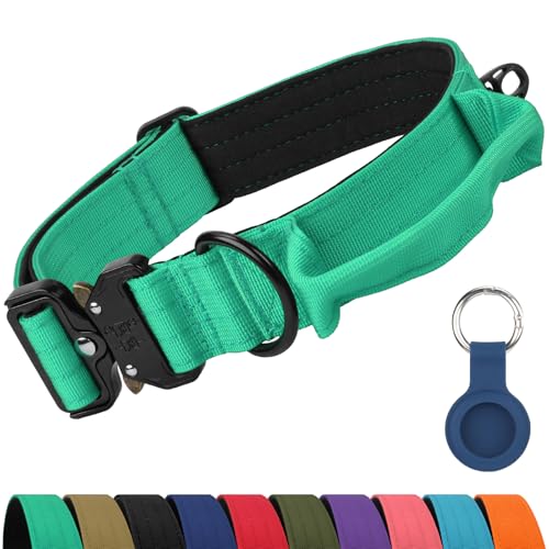 Joytale Tactical Dog Collar with Control Handle, AirTag Holder, Teal, L
