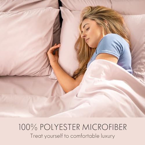 Image of ClevaHome Full Sheets Set - 6 Piece Fitted Bed Sheet Set, Barely Pink | Soft Luxury Breathable, Shrink & Fade Resistant, Embroidered Bed Sheets, 14-inch Deep Pocket, 2 Extra Pillowcases