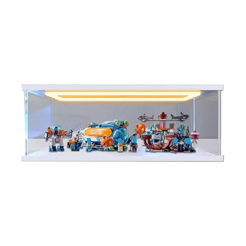Image of HCAEIOFJ Clear Acrylic Display Case for Lego City 60379 Applicable for Deep-Sea Explorer Submarine Display Box Gift(Display Case Only) (White Bottom+Top Light)