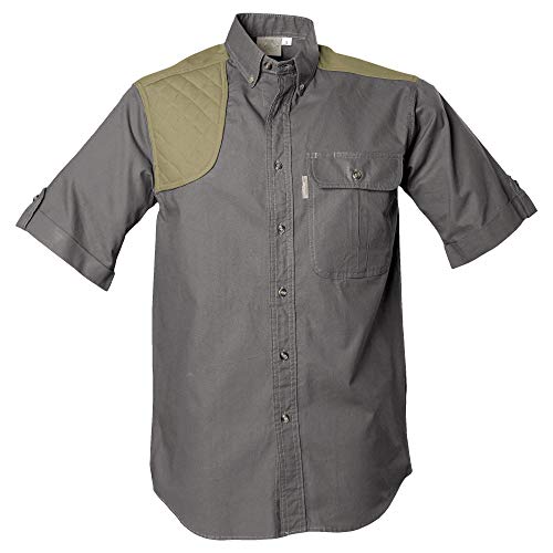 Tag Safari Upland Shirt for Men Short Sleeve 100% Cotton Shirt for Hunters Outdoor Activities - Olive/Khaki - Medium