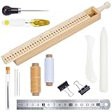 BENECREAT 27cm Holz Buchbinder Stanzwerkzeugsatz Buchbindeset Mit Gewachstem Faden Nadel Büroklammern Ahle Und Wiege Für Bastel Und Nähbedarf