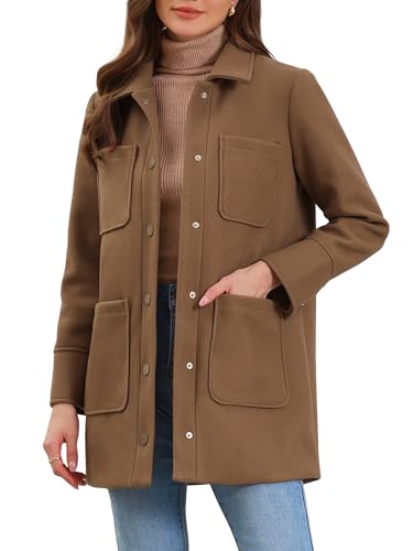 Allegra K Barn Jacket Winter Coat for Women's Casual Work Thick Trucker Jackets with Pockets