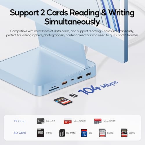 Image of 11 in 1 USB C Hub for iMac 24 inch 2021 2023 2024 USB Hub Docking Station Support M.2 SSD (NOT Included), iMac M1 M3 M4 Accessories, 4K HDMI, 2.5G Ethernet, 5 USB A /C 3.2 10Gbps, SD /TF - Blue