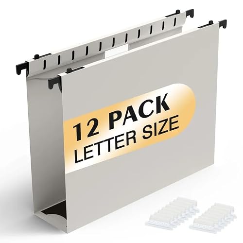 SHUTEX Plastic Hanging File Folder, 12 Pack, Letter Size, Grey