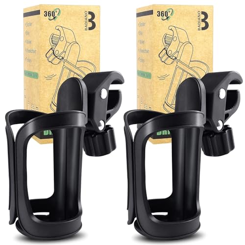 2 Pieces Stroller Drink Holders, Universal Cup and Water Bottle Holder, 360-degree