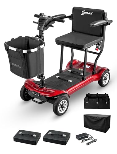 Mobility Scooter for Adults Seniors Driving 22 Miles, 42Lbs Lightweight Folding Electric Airlines Approved Mobility Scooter w/249WH*2Batteries Charger Dustproof Cover (Red)