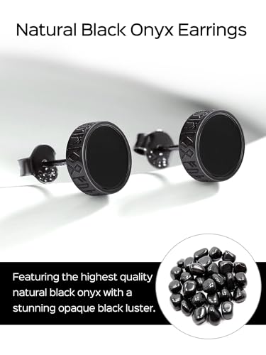 ChicSilver 925 Sterling Silver Viking Rune Natural Black Onyx Stud Earrings For Women Men2